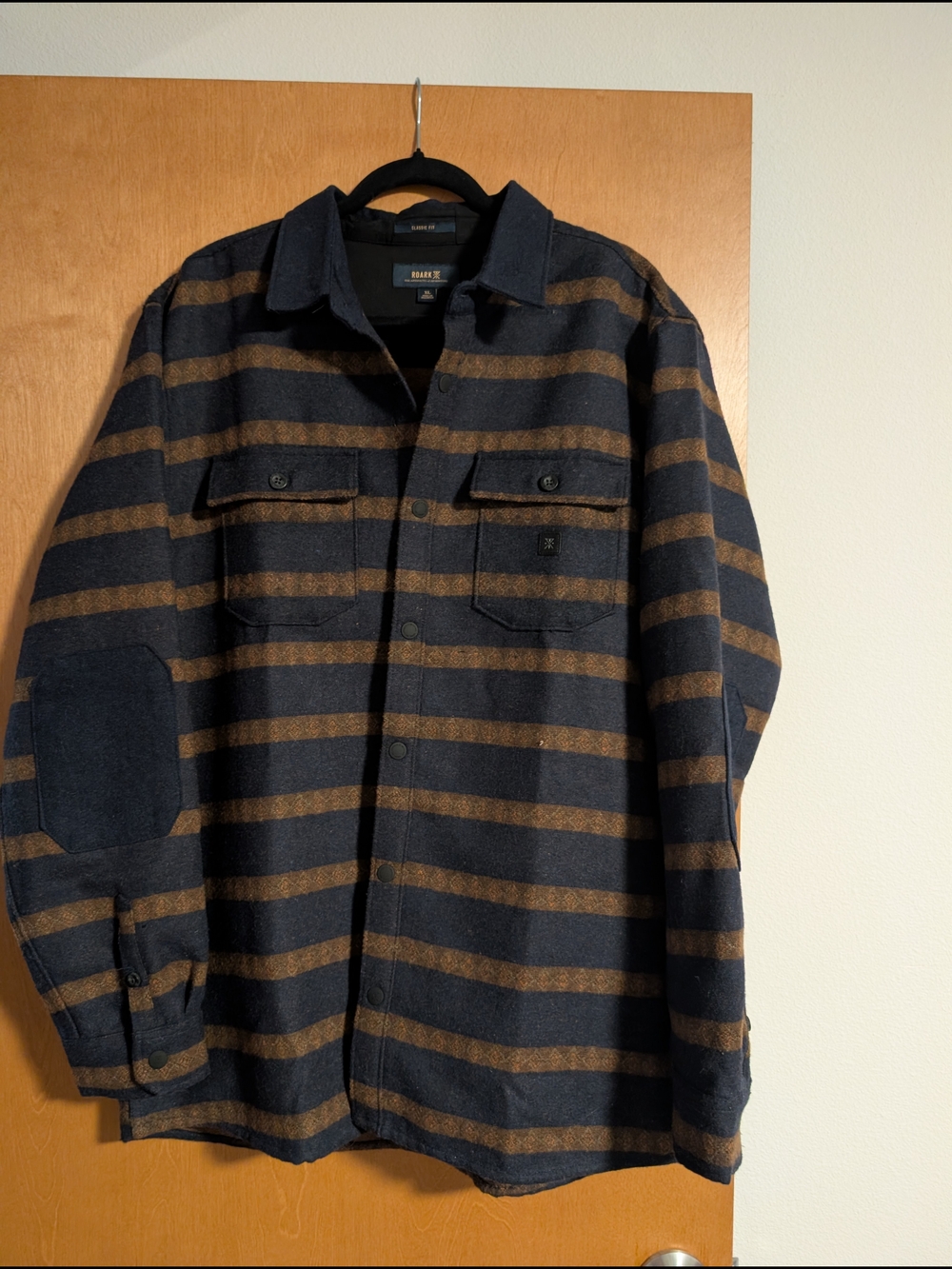 Roark Navy & Brown Striped Lightweight Shacket Size XL